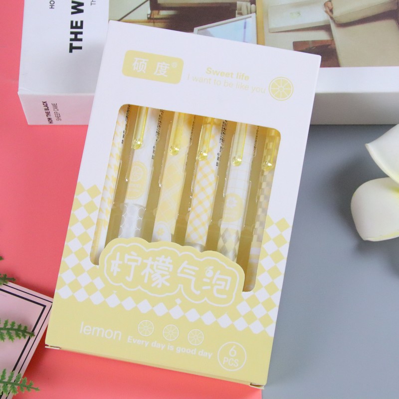 6 piezas en caja ST cabeza de prensa pluma de gel de prensa de alta apariencia estudiante creativo cepillo pregunta pluma mismo color firma pluma