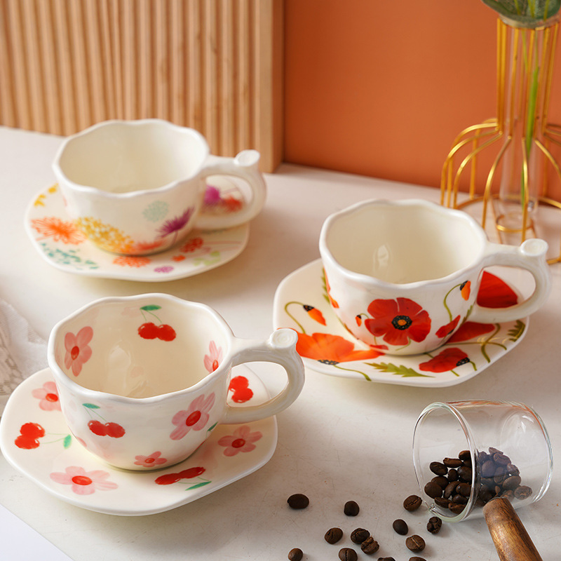 Nuevo estilo coreano juego de tazas y platillos de cerámica pintados a mano taza de café de pareja taza de leche taza de desayuno universal lindo para niños