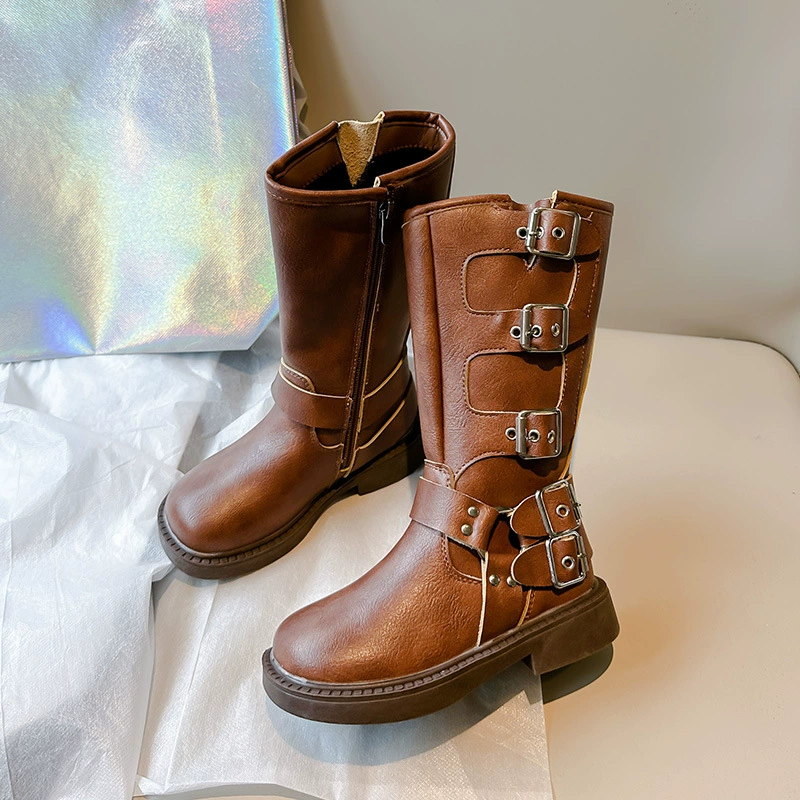 Children's fashionable fleece winter denim high boots with zipper