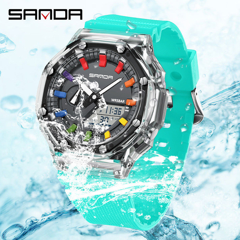 SANDA reloj electrónico transparente cinta de moda multifuncional reloj deportivo reloj despertador reloj a prueba de golpes 3341