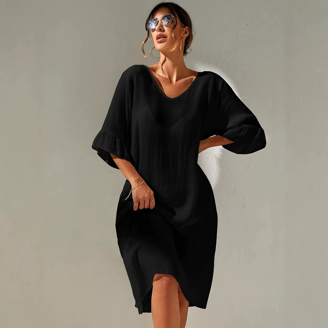 Трансграничный европейский и американский новый стиль с v-образным вырезом и открытой спиной, бикини на бретельках, верхняя пляжная накидка, купальник для отдыха, защита от солнца, верхняя накидка