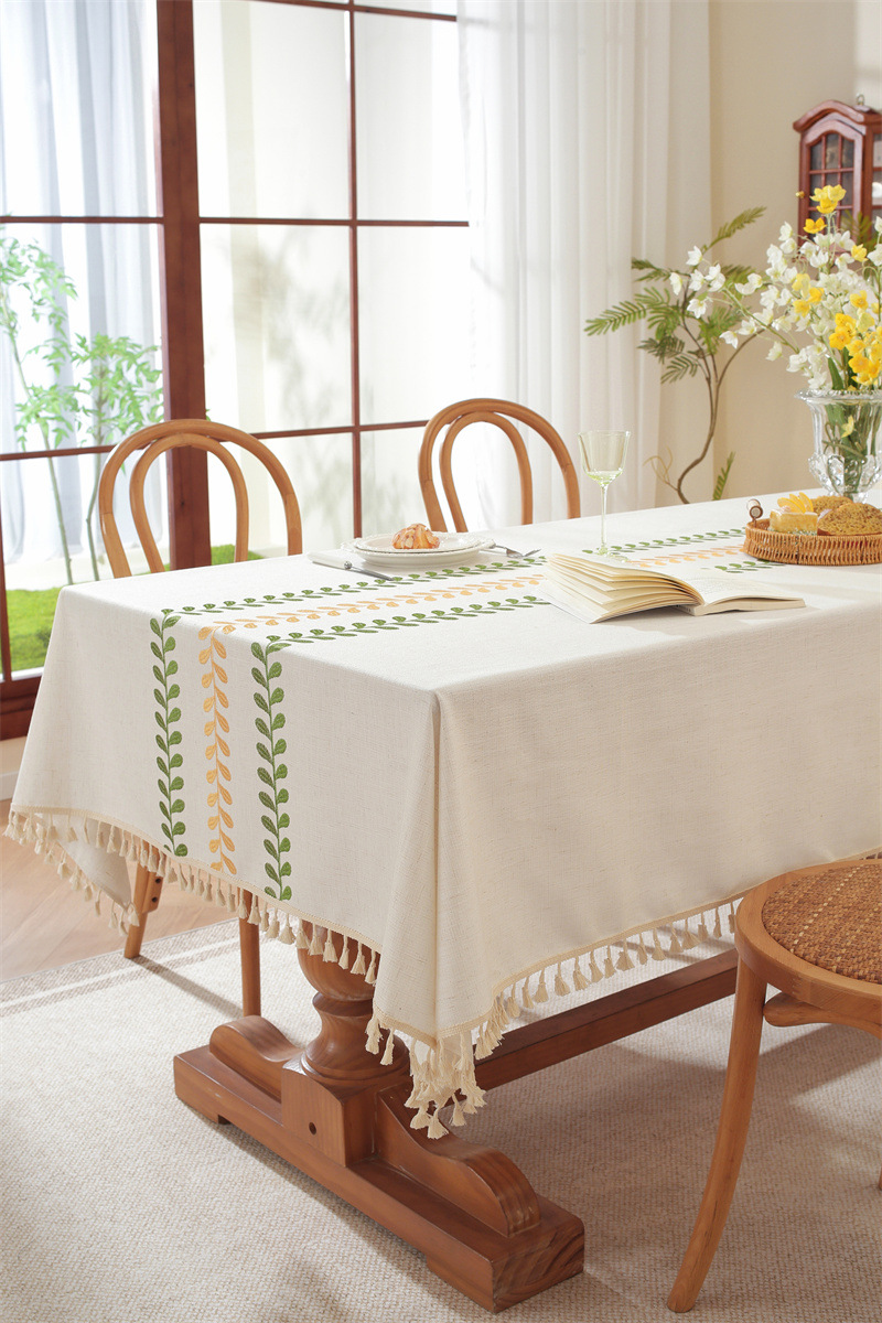 Tovaglia rettangolare da tavolino da caffè con nappe ricamate a foglie e fiori, spedizione diretta dal produttore._voghion.com