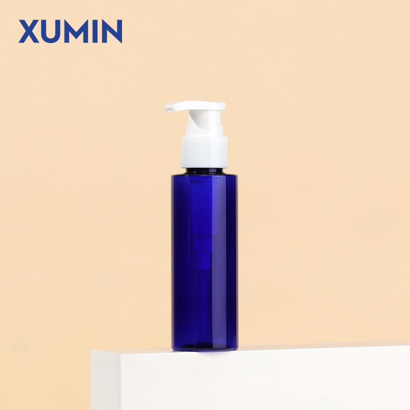 Botella de cabeza de bomba de presión cosmética Xumin 100-200ml botella de loción corporal a través del hombro azul 250ml botella de esencia