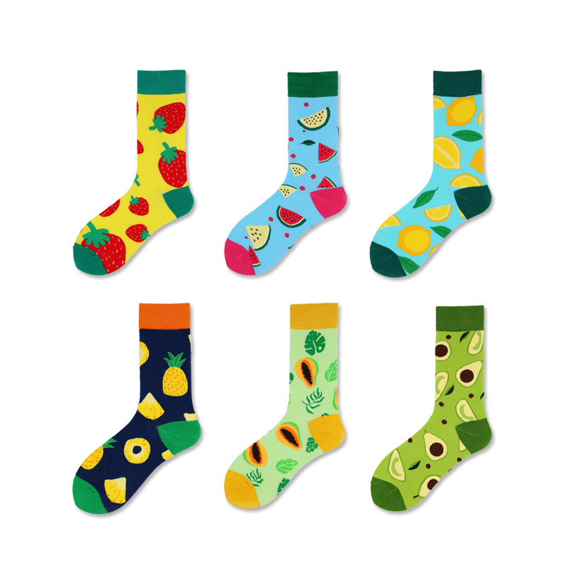 Cross-Border New Creative Fruit Food Socks for Women, Spring and Summer Trendy Brand European and American Foreign Trade Cotton Socks, Personalized Couple Socks for Men