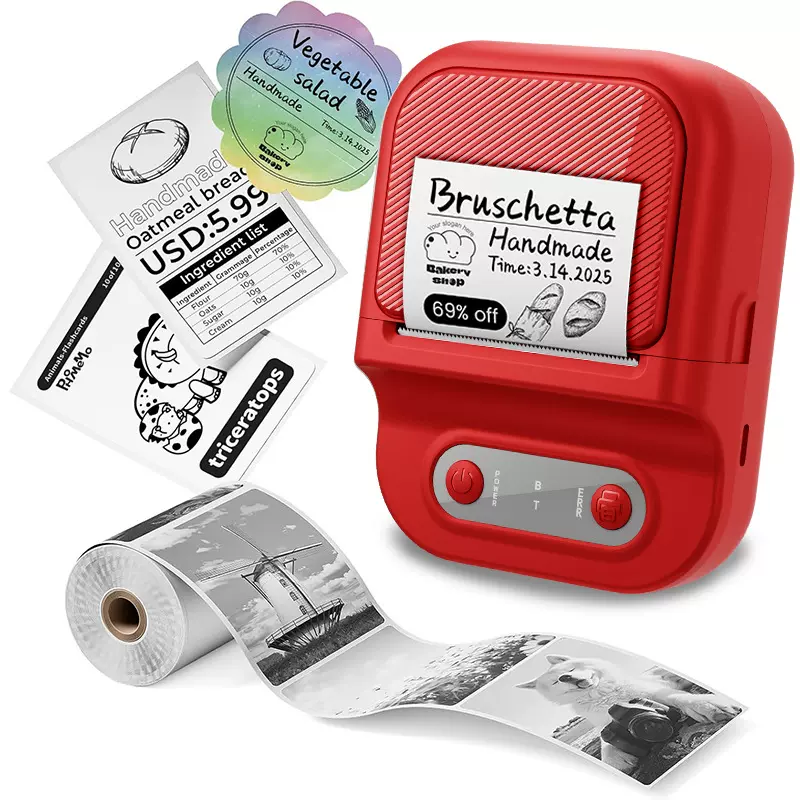 跨境专供标签打印机热敏无墨 黑白打印无线蓝牙便携式打印机