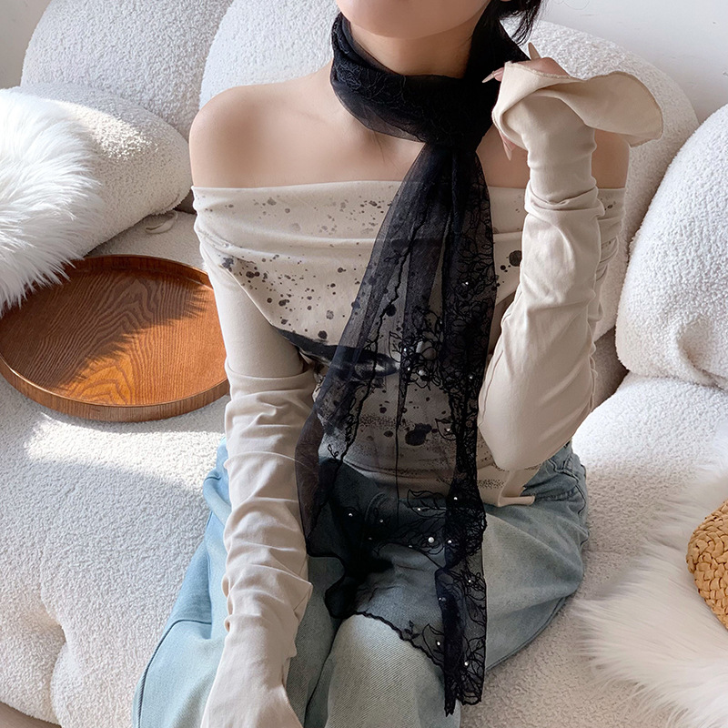 Bufandas de seda de alta calidad primavera y verano encaje clavos perlas bufandas de seda gancho flores bordadas bufandas de diseño