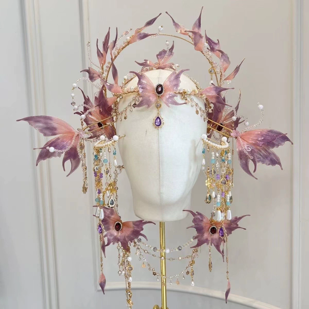 Супер сказочный свадебный головной убор 2025, новый фиолетовый тяжелый рабочий головной убор русалки, принцесса, стиль русалки, аксессуары для волос с кисточками