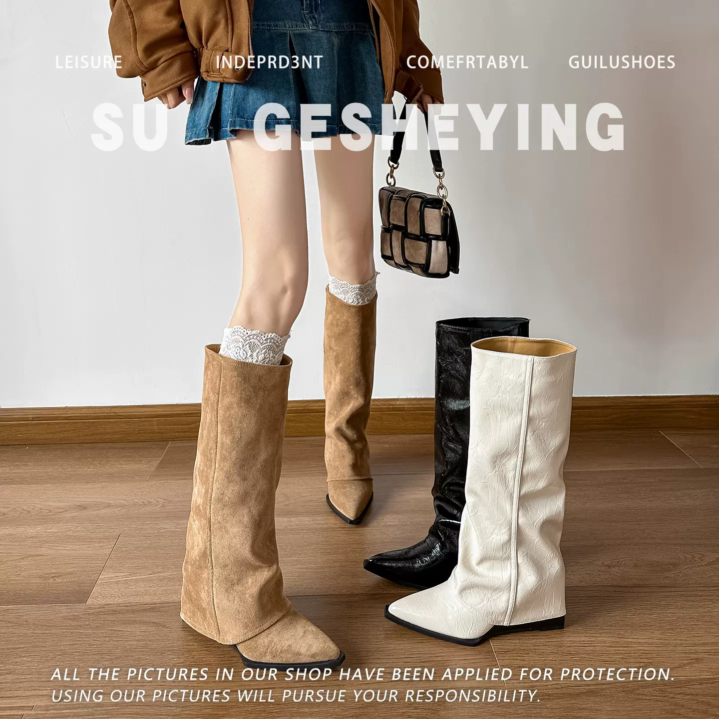 法式复古不过膝长靴女2025年新款辣妹卡其色大筒围高筒骑士靴