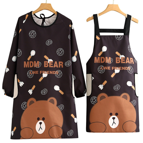 Waterproof and oil-proof adult coveralls for women new  cute cartoon long-sleeved apron home kitchen work clothes apron