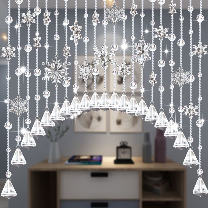 X5Lx5L Crystal Bead Curtain Snowflake Door Curtain Hanging Curtain Home Bedroom Living Room Partition Curtain Aisle Entrance Bathroom Free