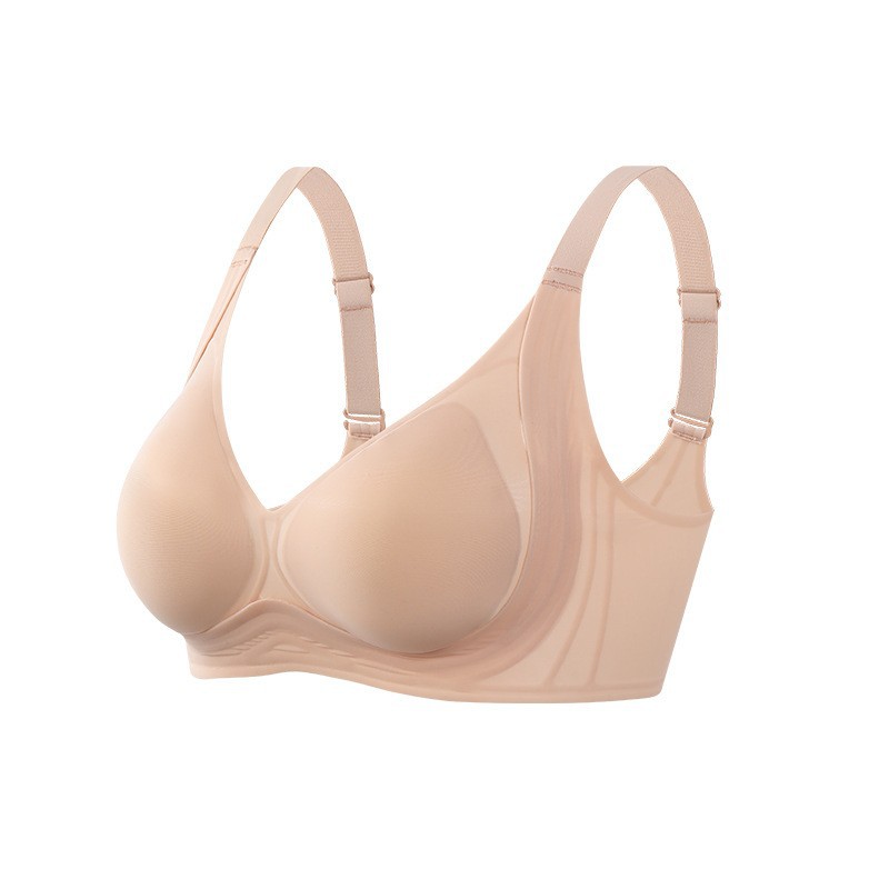 Gravedad de elevación suave de soporte de jalea ropa interior damas sin marcas sin anillo de acero ropa interior pecho pequeño reunido anti-caída sujetador