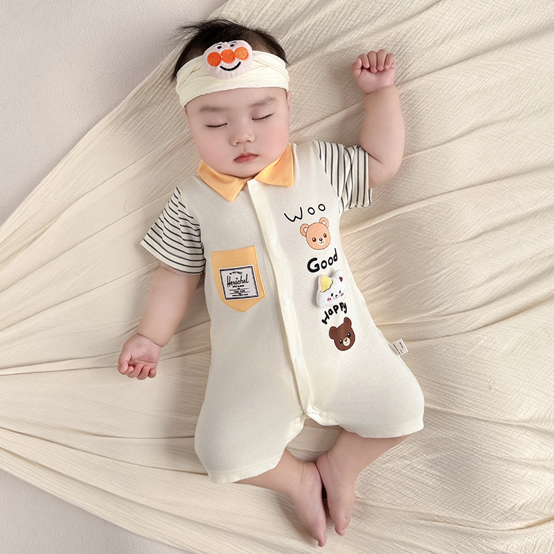 Baby Short-Sleeved Jumpsuit Summer Newborn Outing Pure Cotton Thin Baby Clothes Summer Clothes Rompers Pajamas