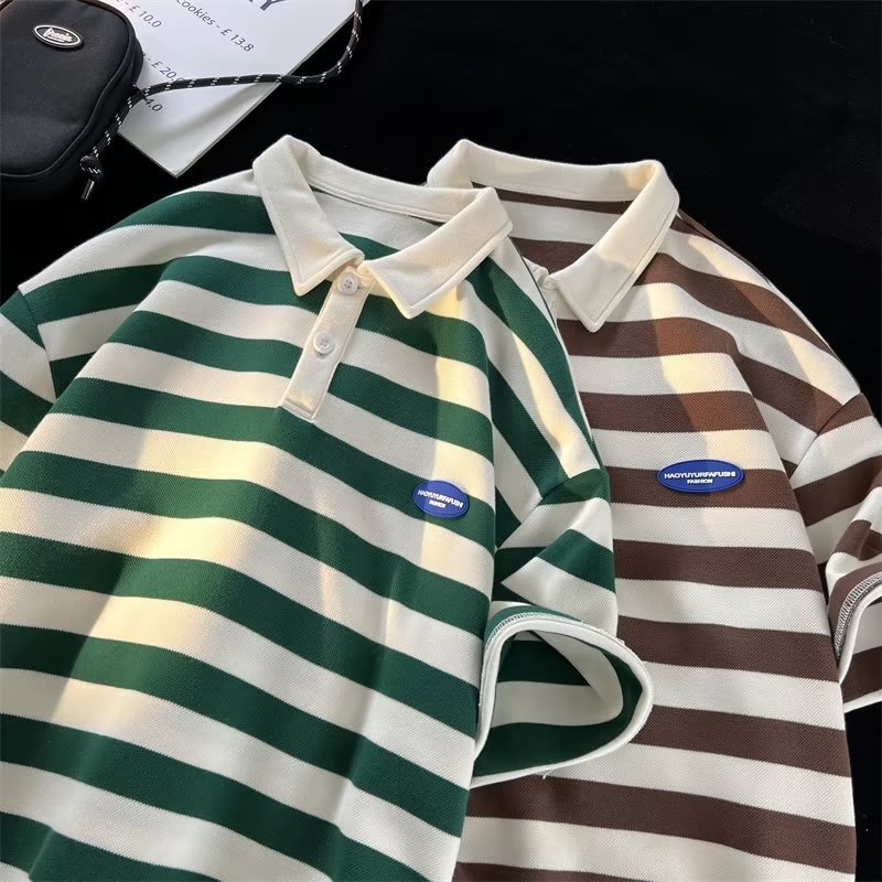 2024 nuevo polo de manga corta con solapa, camiseta de verano de marca de moda para hombres, camiseta de todo fósforo de tendencia delgada de estilo coreano