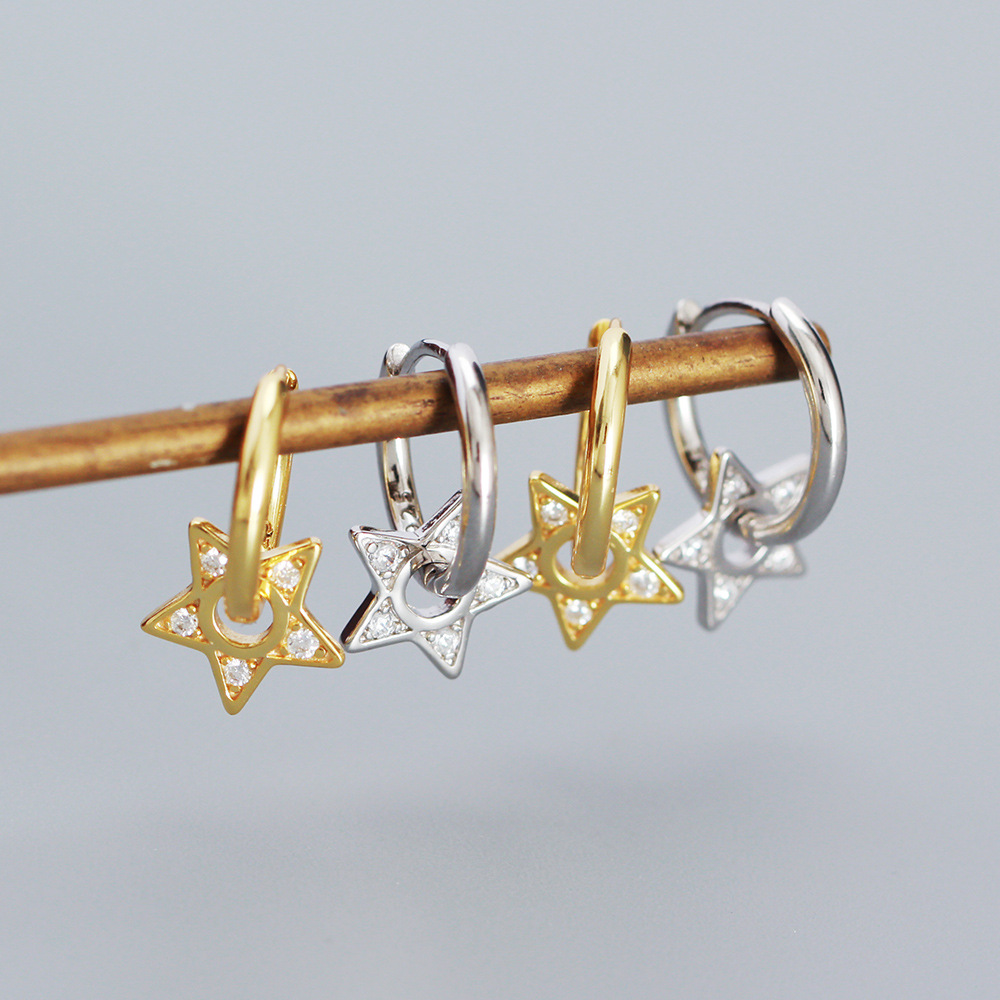 Pentagram Pattern All Seasons Season 1 Pair 925 Sterling Silver Zircon Pentagram Drop Earrings