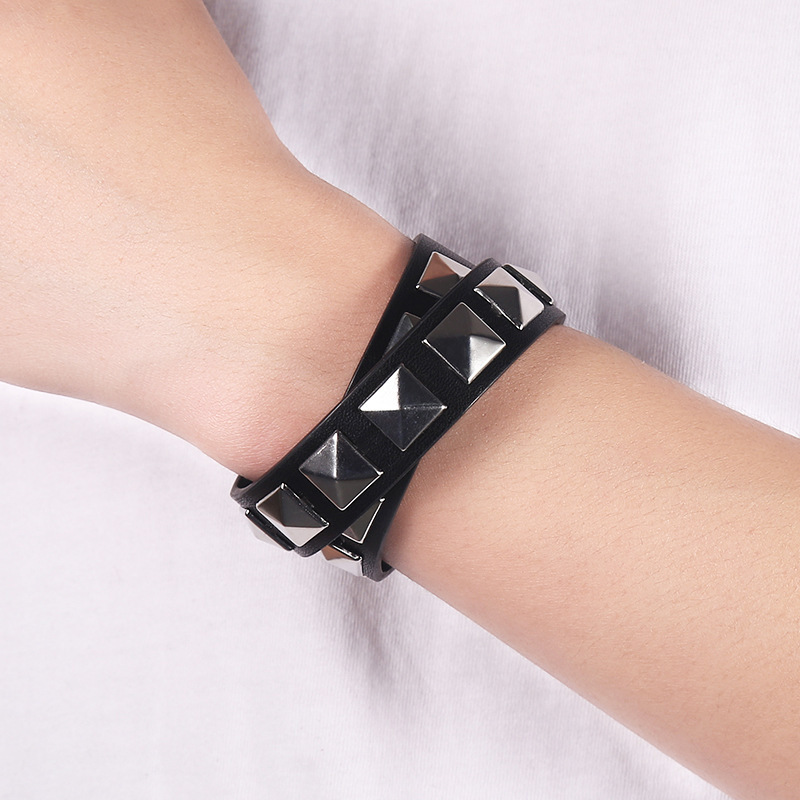 Cross-border European and American two-circle leather bracelet men's punk style men's bracelet popular jewelry personalized cowhide bracelet retro