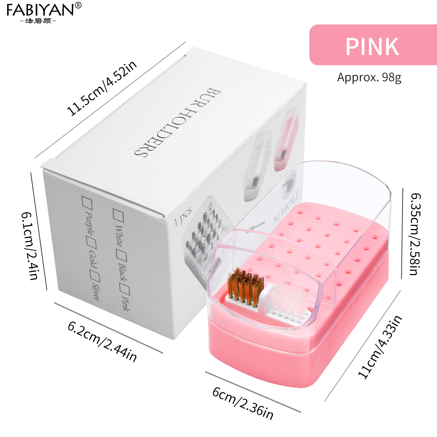 Nueva caja de almacenamiento de cabezal de molienda de 30 agujeros con cepillo de limpieza caja vacía herramientas de uñas de cerámica de acero de tungsteno dividido a prueba de polvo