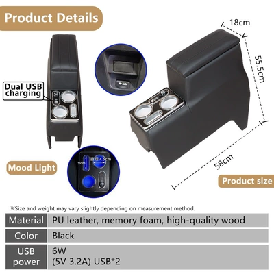 Suitable for Toyota Noah90 Series Armrest Box, Armrest Voxy95 Series Storage Box, Business Car Multifunctional Box (Armrest box) - 9095-series-usb-black