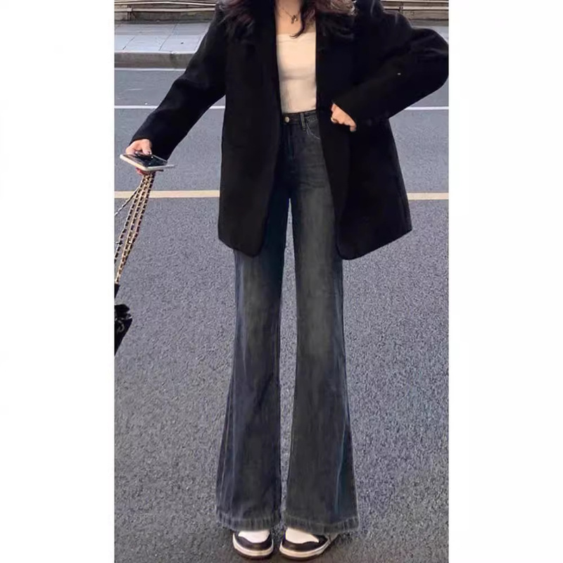 American Retro High-Waisted Flared Jeans for Women 2025 Autumn and Winter New Loose Slimming Straight Narrow Wide-Leg Trousers