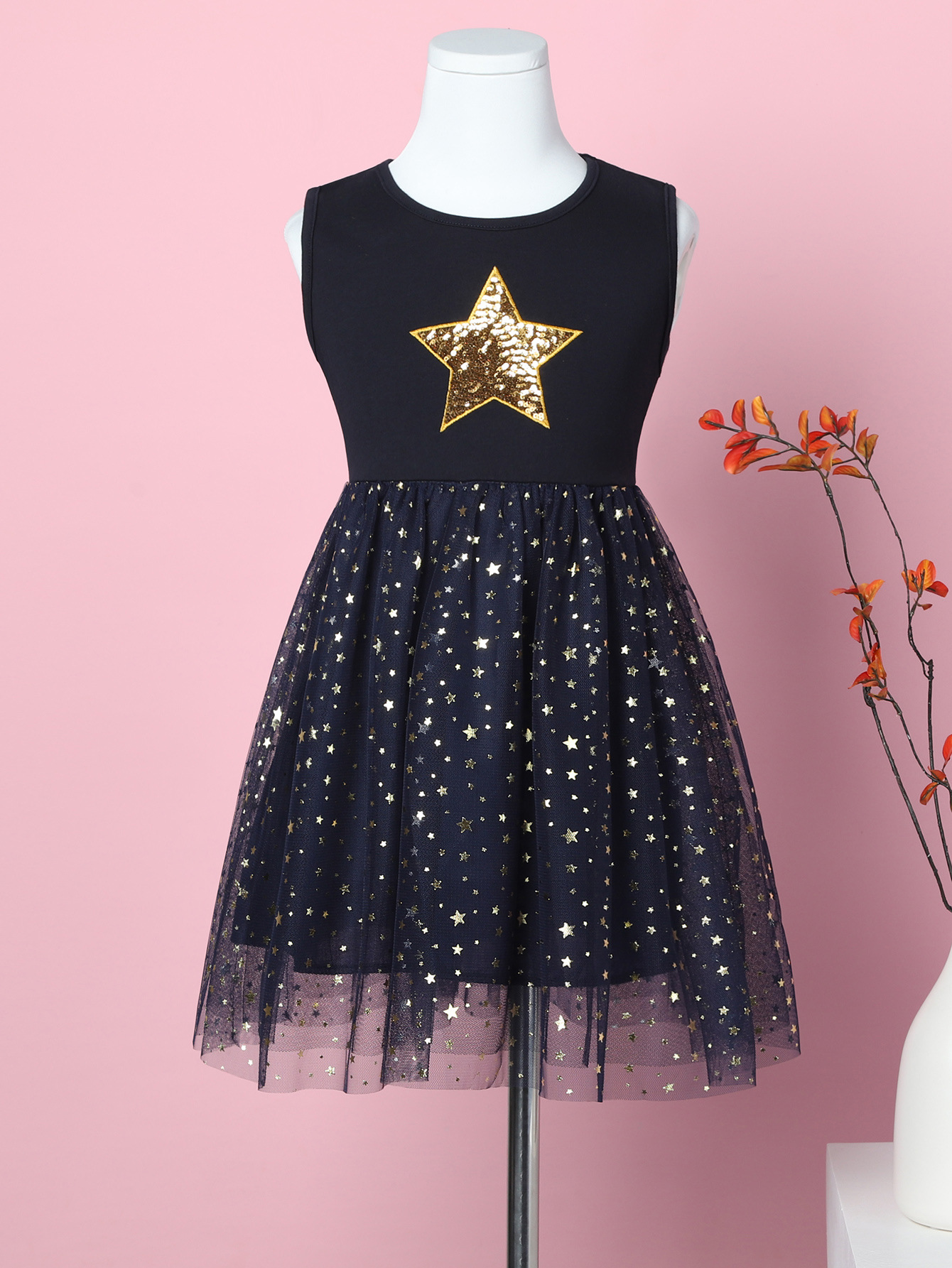 Summer children's black shiny fashionable elegant evening dress…