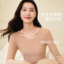 161#圆领蕾丝保暖上衣2025年秋冬新款弹力亲肤百搭纯色内衣打底