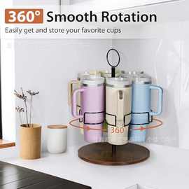 跨境水杯收纳架铁木可旋转史丹利保温杯收纳架斯坦利水杯置物架