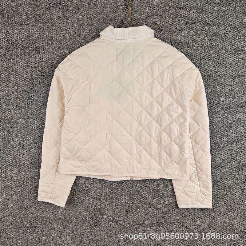 南油高版本秋季新款P家金属三角标菱格POLO领短款棉服外套|undefined