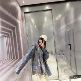 正确版本现货高品质AC家新款油彩画扎染棉麻衬衫宽松版型男女同款