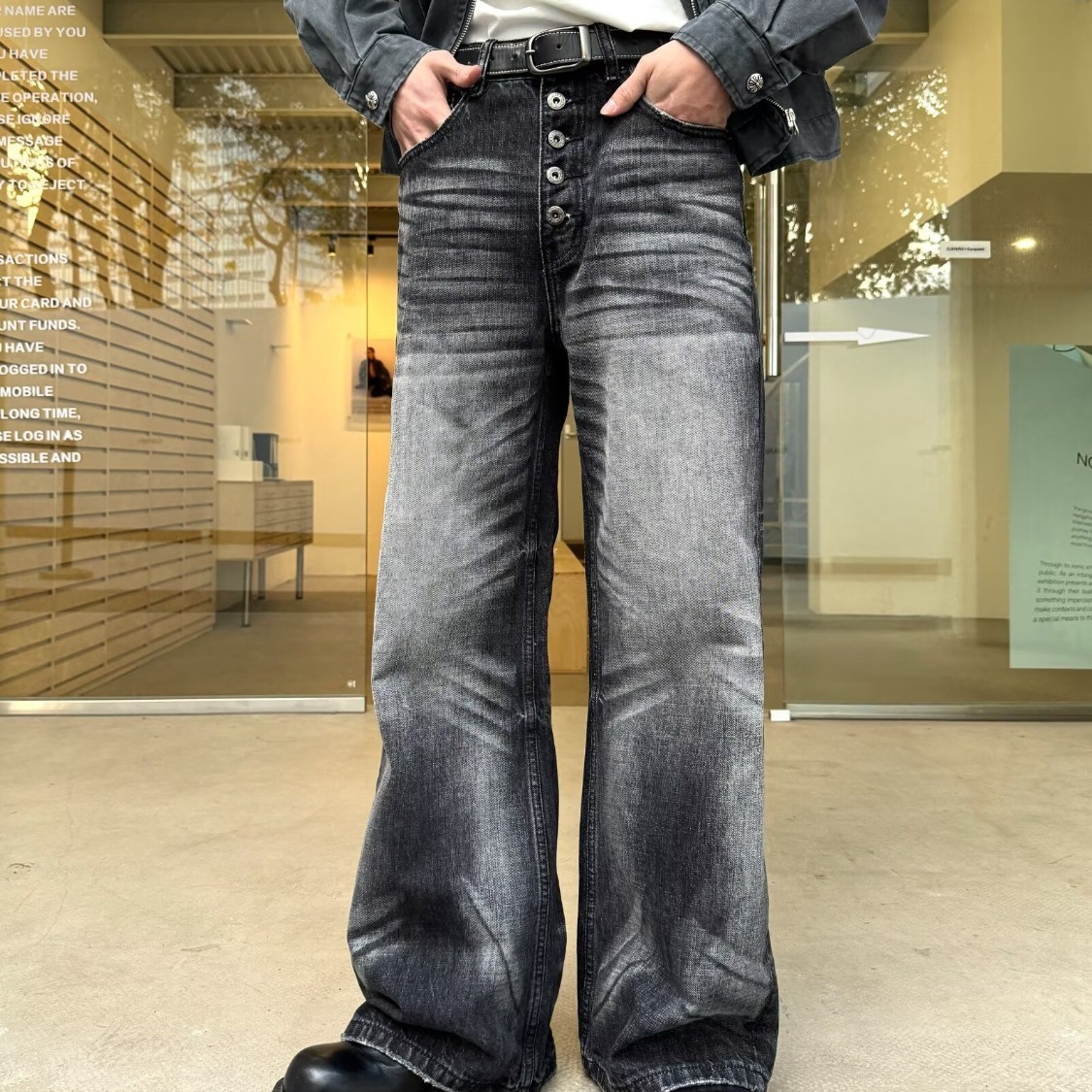 Men's Clothing Men's Style Washed Distressed Jeans Spring Autumn Trendy Retro Loose Straight Leg Wide Leg Casual Trousers_mkmklike.com