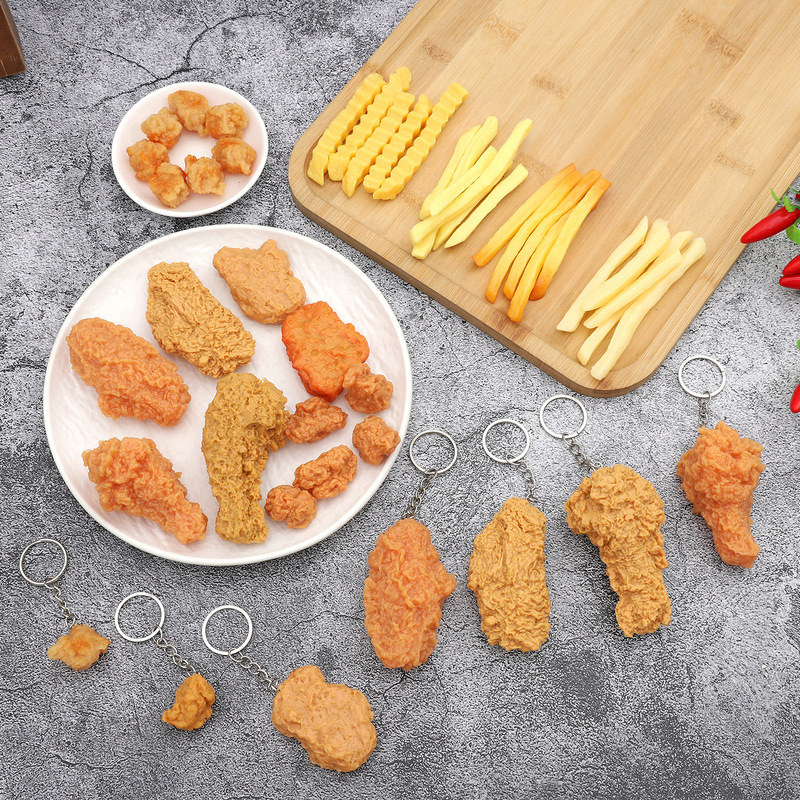 Pvc Simulated Fried Chicken Legs, Chicken Wings, and French Fries Model DIY Food Toy Chicken Popcorn Fried Chicken Nuggets Chicken Leg Keychain Pendant