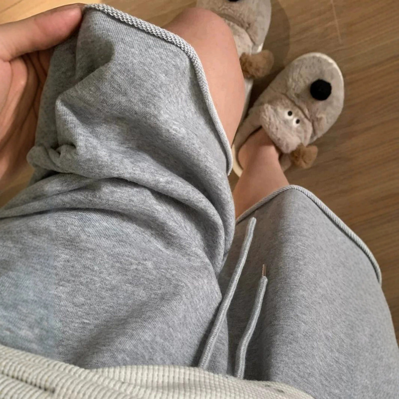 Korean-Style Gray Rolled-Edge Sports Shorts for Women, Summer Thin Style, A-Line Casual Wide-Leg Sweatpants, Loose Five-Point Mid-Length Shorts