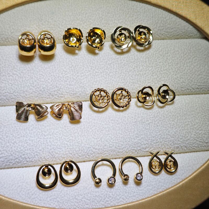 DIY Pearl Earrings Empty Support S925 Sterling Silver Needle Four-Leaf Clover Gold Ingot Round Head Pearl Jewelry Accessories