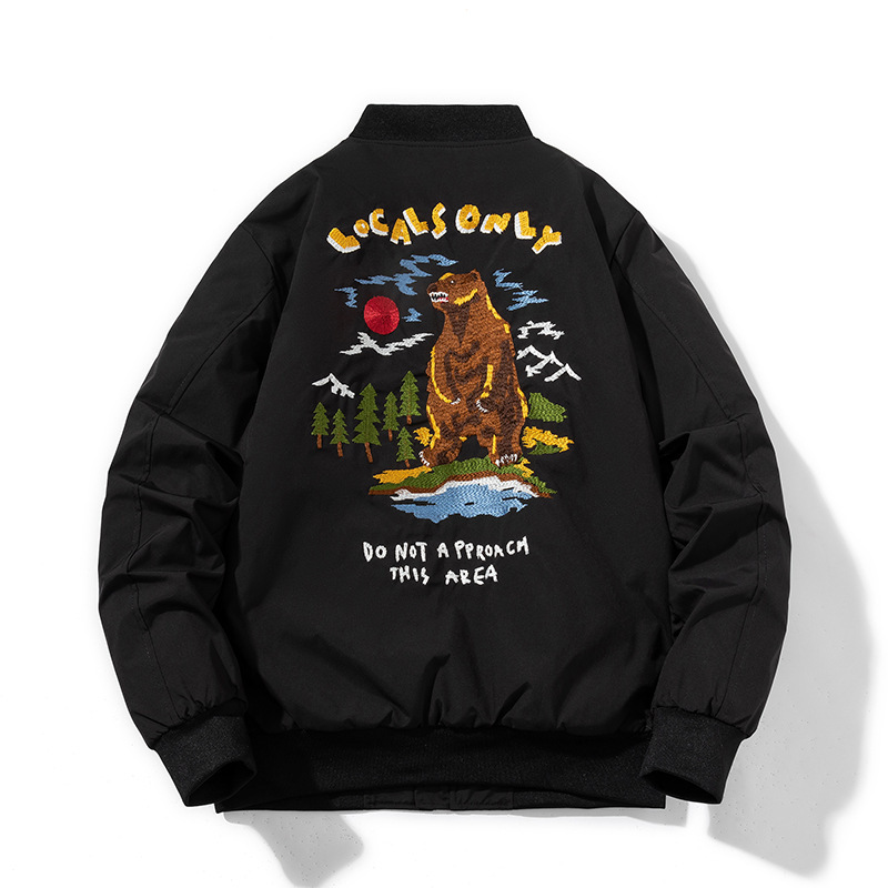 Autumn and winter American bear embroidered baseball uniform men's trendy casual loose workwear jacket men's and women's couple pilot jacket Autumn and winter American bear embroidered baseball uniform men's trendy casual loose workwear jacket men's and women's couple pilot jacket