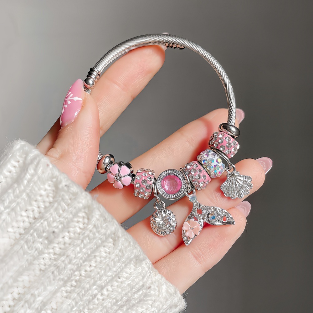 New Panjia Dora Stainless Steel With Inlaid Diamonds, Beads, Fish Tail, Shell, Heart Pendant, Adjustable Friendship_voghion.com