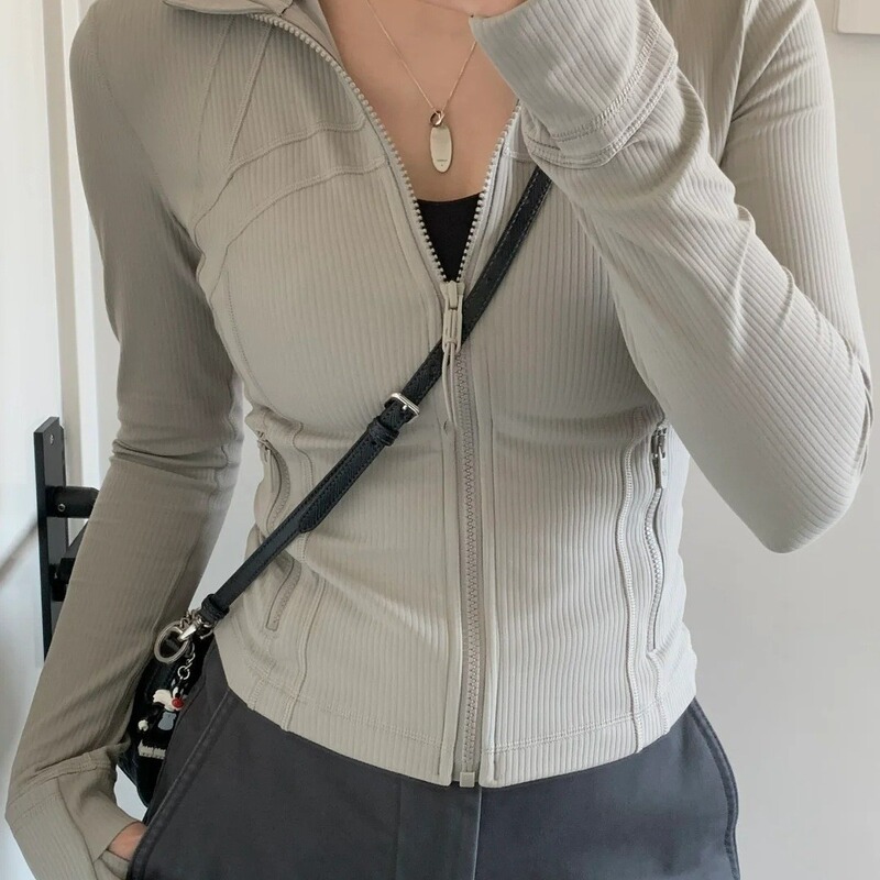 Thread Classic Short Sports Jacket Yoga Coat Women's Fitness Naked Collar Slim-fit Quick-drying Yoga Suit Long-sleeved