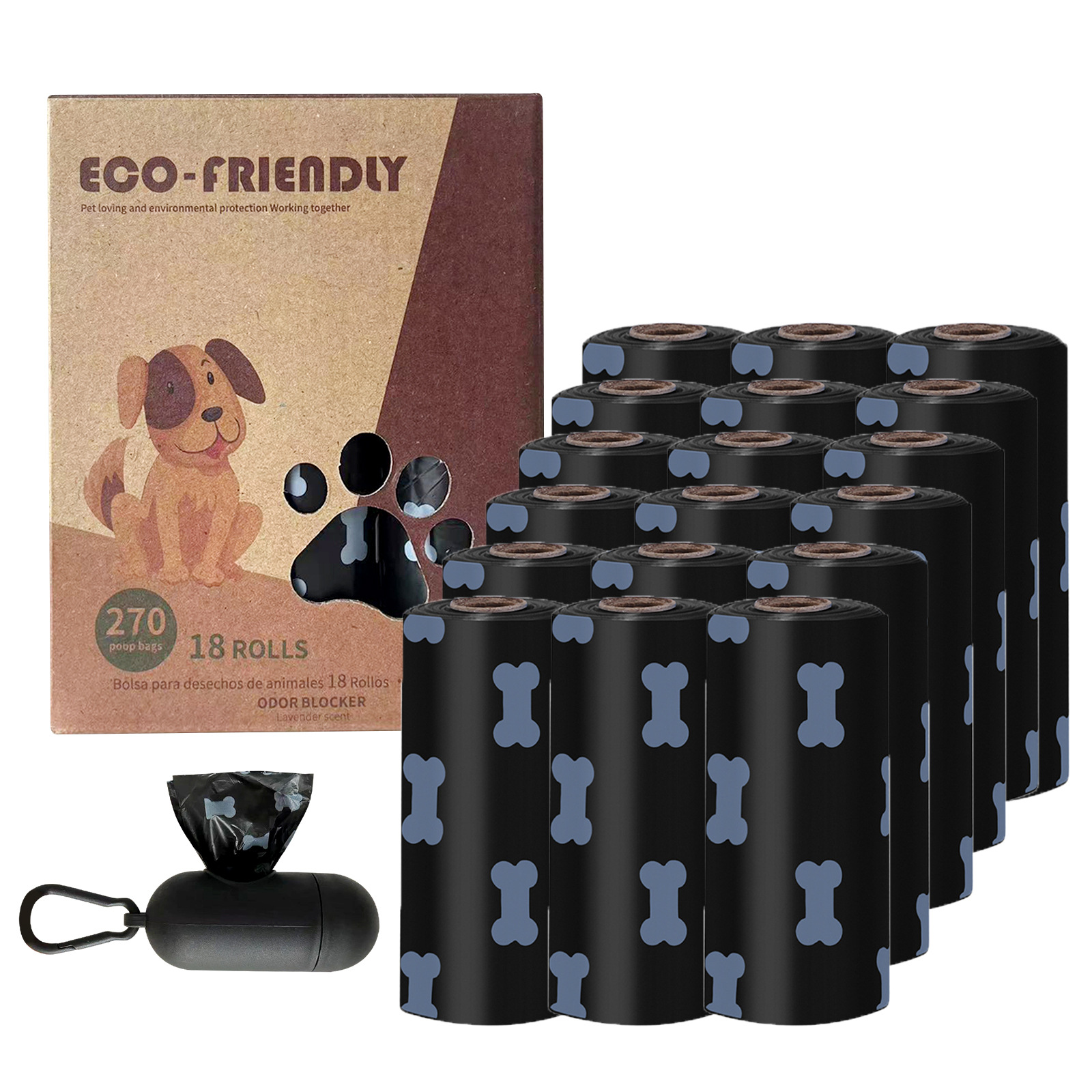 Transfronterizo en stock al por mayor 1,5 Bolsa de basura para mascotas de seda en caja bolsa de caca EPI bolsa de caca degradable bolsa de caca