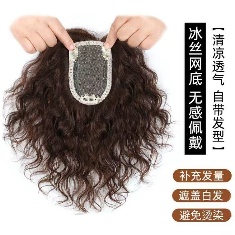 Starry Sky Net Corn Silk Hairpiece for Moms, Hair Topper to Cover White Hair, Fluffy and Lightweight Bangs, Natural Curly Hairpiece