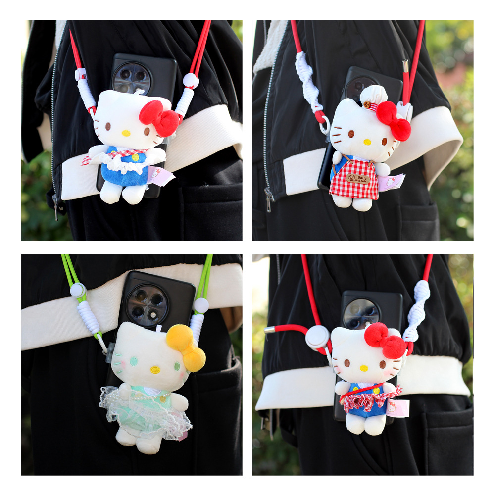 Clip de espalda para teléfonos móviles universales hellokitty felino muñeca de peluche corda de cinturón adorable ajustable muñeca de dibujos animados image 4