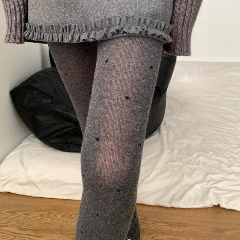 春秋冬季微透肉波点打底裤灰色百搭修身可外穿连裤袜不掉裆配长靴|undefined