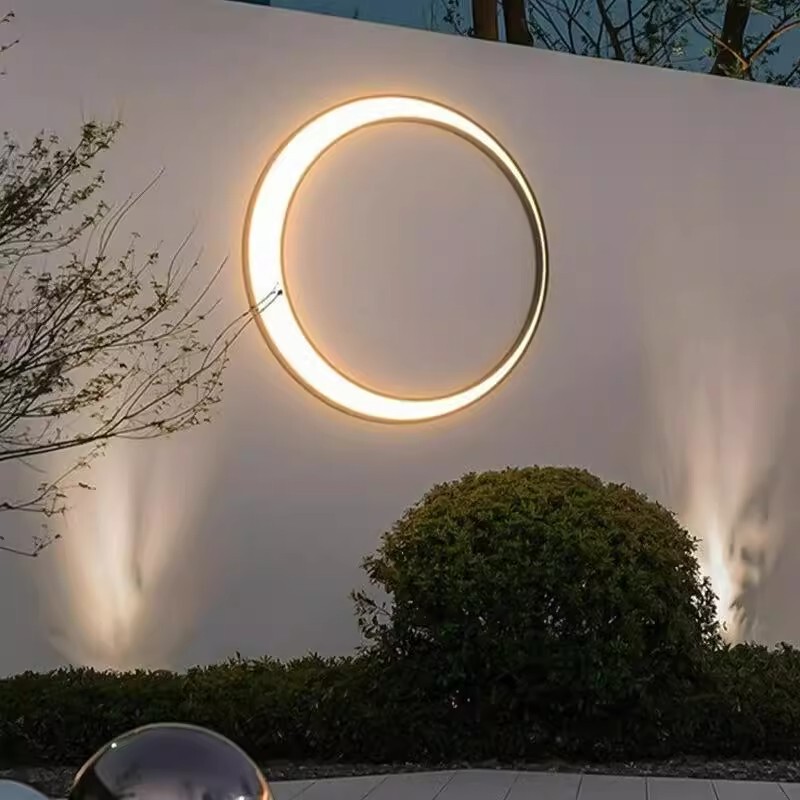 New Chinese-Style Outdoor Lamp for Villa Courtyard, Waterproof Wall Lamp for Outdoor Walls, Home Circular Moon Decorative Exterior Wall Lamp