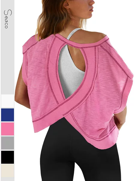 Amazon European and American Foreign Trade Women's 2025 New Women's Beautiful Back Sports Yoga T-shirt Loose Casual Breathable