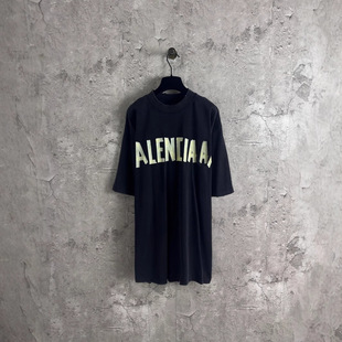 Correct Version of High-Quality B Brand 25Ss Tape-Pulped Printed Washed Distressed Short-Sleeve T-Shirt Unisex