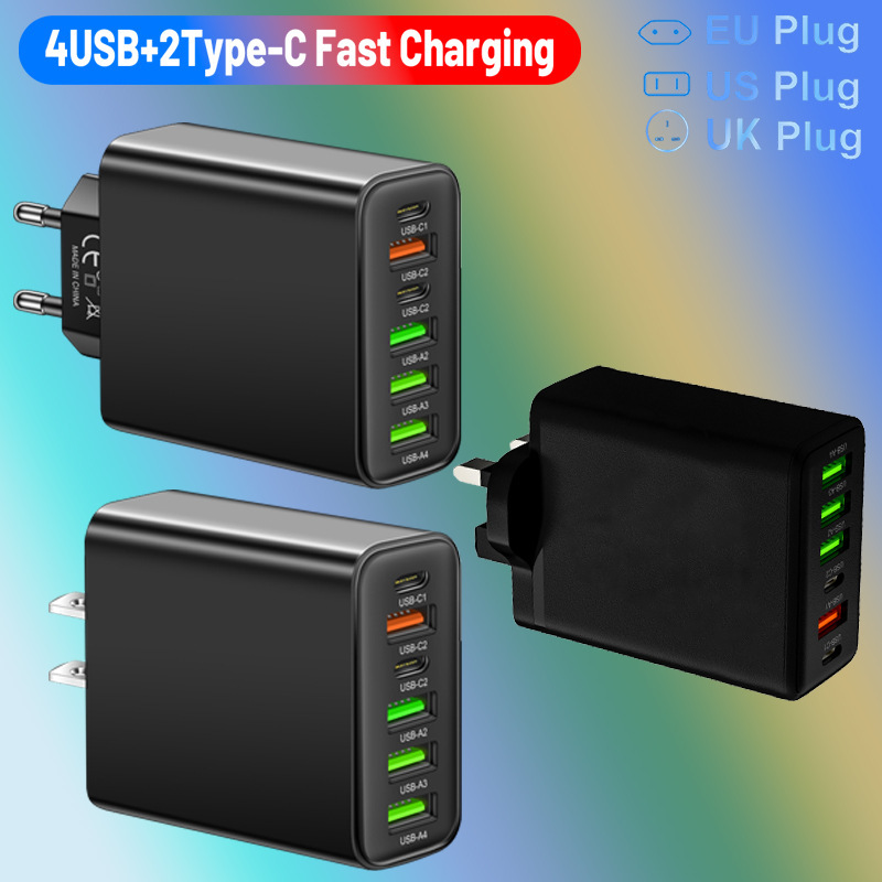 3.1A Multi-Interface Mobile Phone Charger 2Type-C Pd+4Usb Travel Charger Charging Head Cross-Border Wholesale