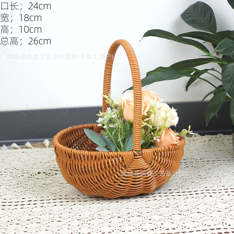 Cestas de flores tejidas a mano tejidas de paja bambú tejidas de flores tejidas a mano imitación de vid y fruta huevo caja de regalo cesta pastoral