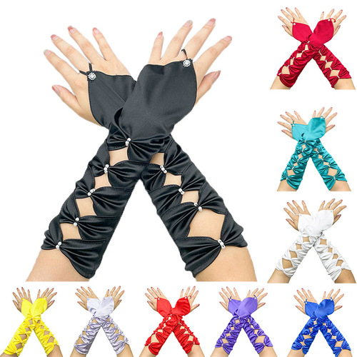 Hollow hook finger elastic wedding dress wedding gloves mid-length embroidered beaded gloves foreign trade source gloves