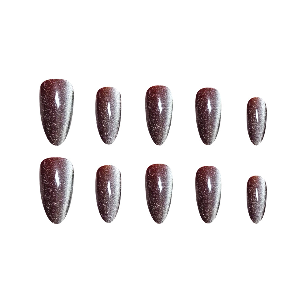Ins marrón oscuro gradiente de ojos de gato blanqueamiento de uñas 30 piezas de uñas de almendras, uñas falsas de manicura, lote mixto transfronterizo image 5