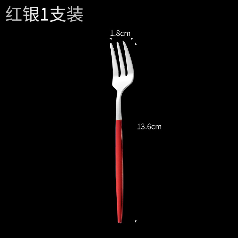 레드 실버 3 치아 과일 포크