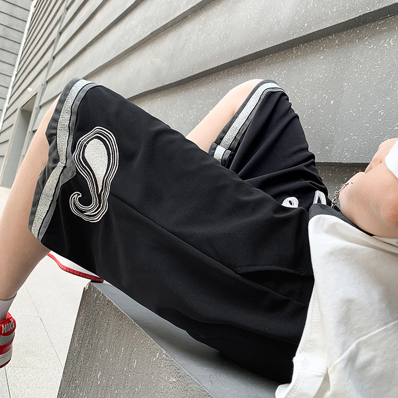 Pantalones cortos casuales de verano para hombres, marca de moda, color sólido, contraste simple, tendencia, tubo recto suelto, pantalones deportivos de cinco puntos