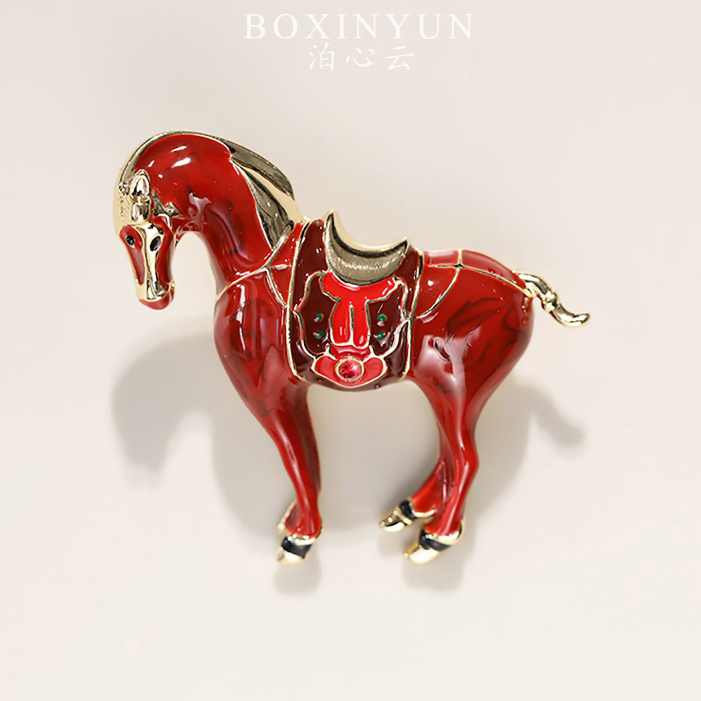 Bo Xinyun Oil Painting Zodiac Horse Brooch, Diamond-Encrusted Hanxue Horse Brooch, Men's Personalized Clothing Accessory Pin Gift