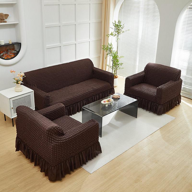 Color sólido doble espuma espuma hilo elástico sofá cubierta falda pendulante espuma sofá cubierta sala de estar dormitorio sofá cubierta transfronteriza