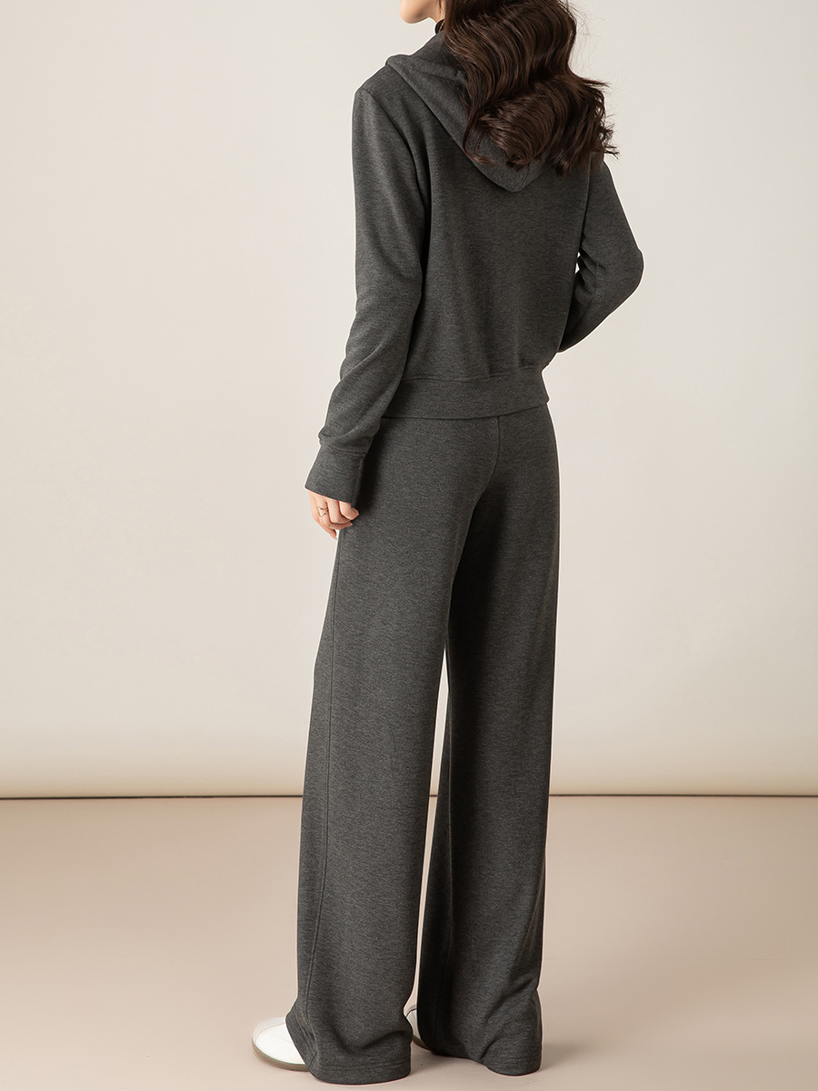 Bộ đồ thể thao nữ hai mảnh giả cashmere mũ trùm dáng rộng phong cách Hàn Quốc — Màu xám (bộ hai món)